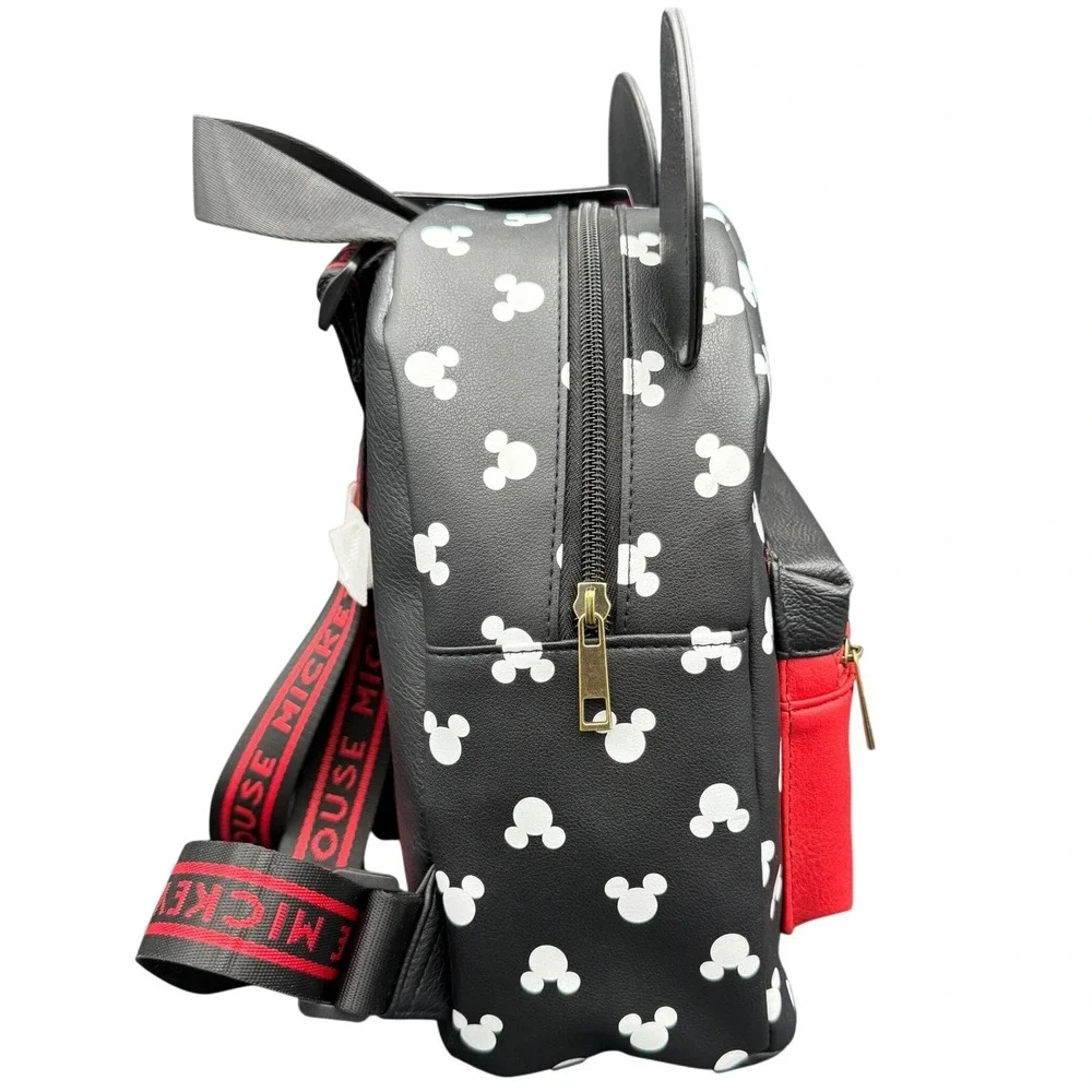 Disney Mickey Mouse Bioworld Mini Backpack Black White Polka Dot Red Pocket